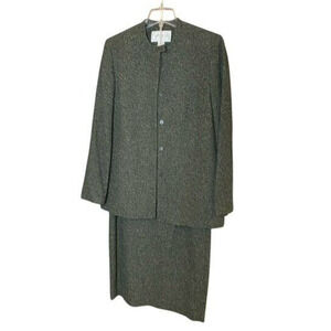 Jones New York Suit Womens Skirt Jacket 10 Charcoal Gray Speckle Button Lined